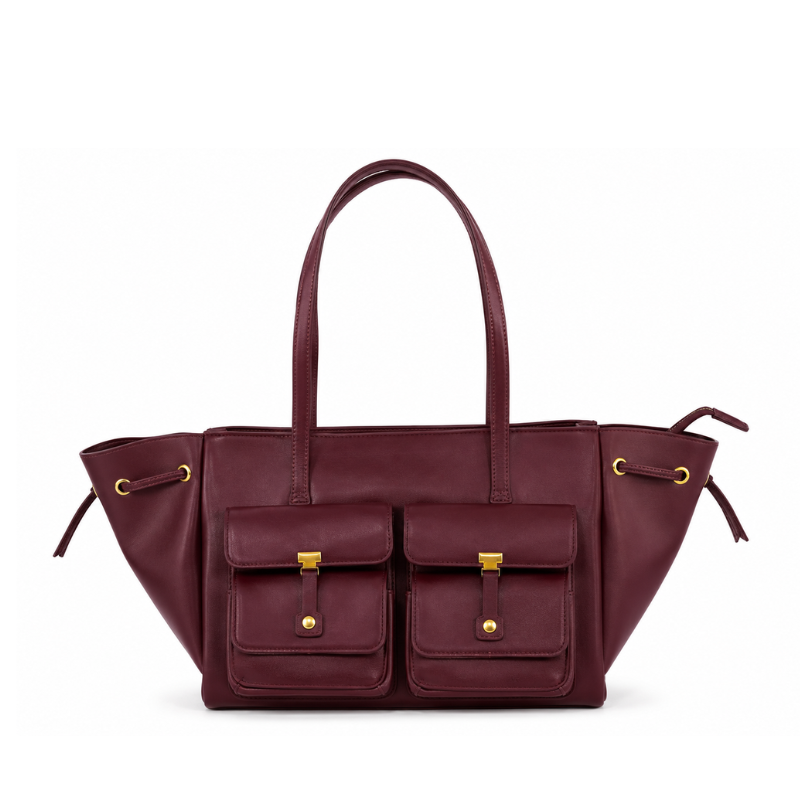 Luxury Elegant Double Pocket Leather Tote Bag