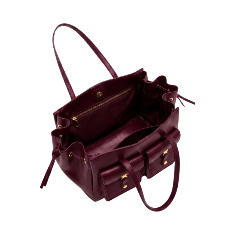 Luxury Elegant Double Pocket Leather Tote Bag