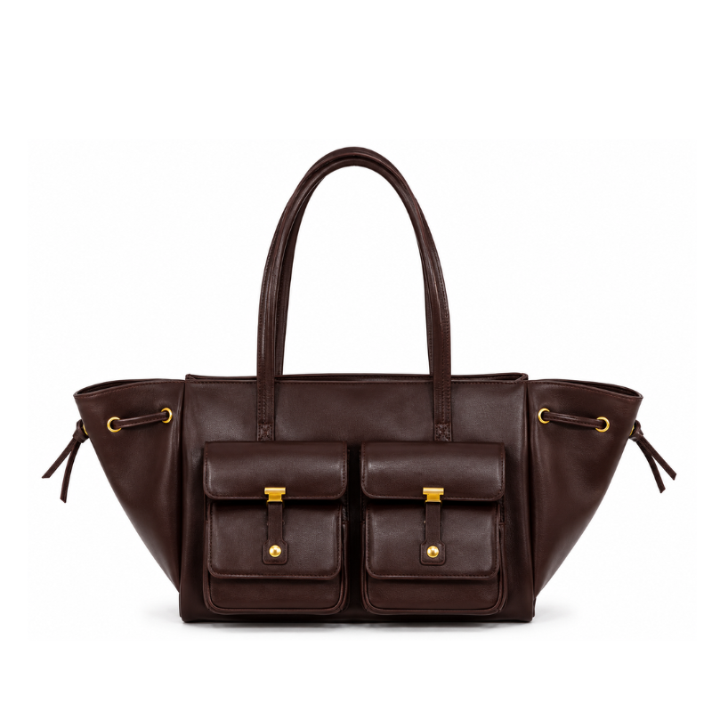 Luxury Elegant Double Pocket Leather Tote Bag
