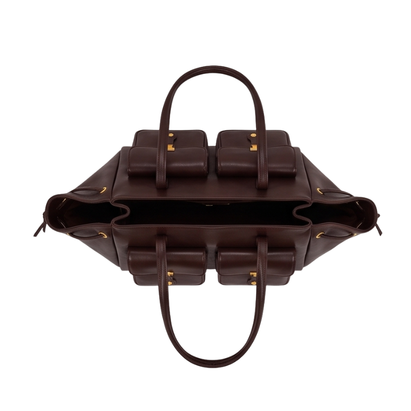 Luxury Elegant Double Pocket Leather Tote Bag