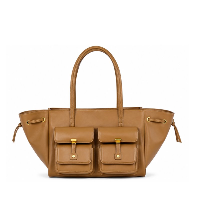Luxury Elegant Double Pocket Leather Tote Bag
