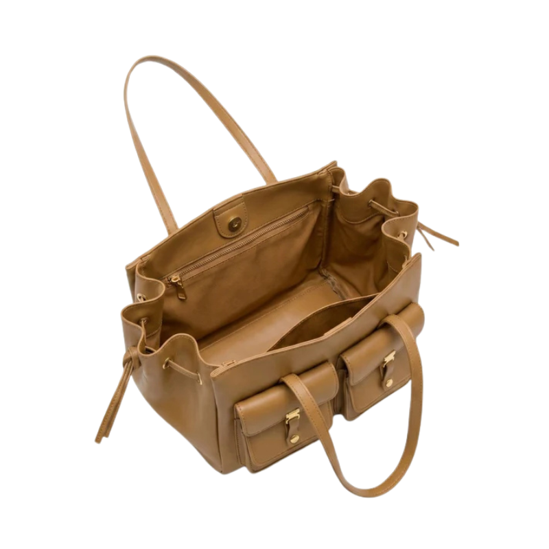 Luxury Elegant Double Pocket Leather Tote Bag