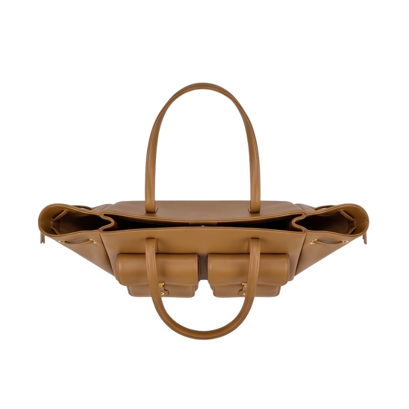 Luxury Elegant Double Pocket Leather Tote Bag