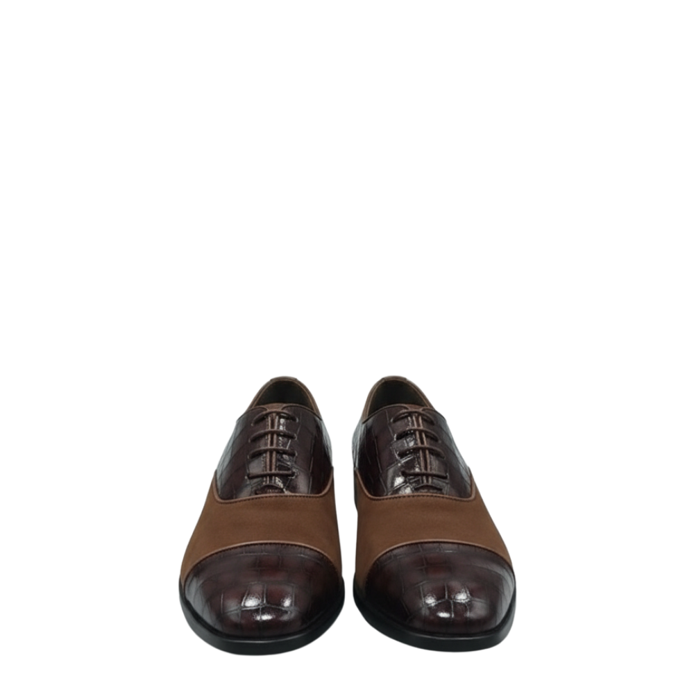 Luxury Italian Croc Panel Cap-Toe Oxfords