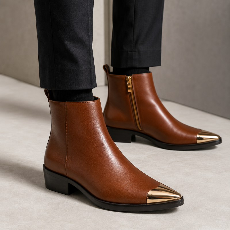 Luxury Italian Elegance Metal Toe Cap Boots