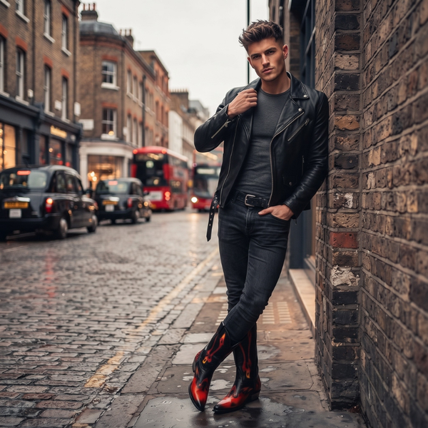 Luxury Leather Flame Rider Cowboy Boots