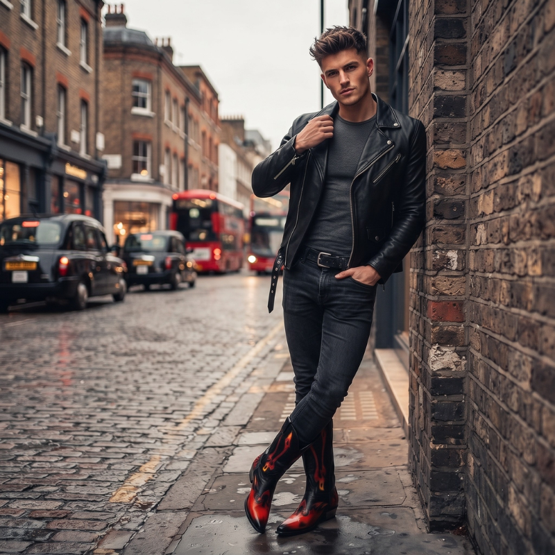 Luxury Leather Flame Rider Cowboy Boots