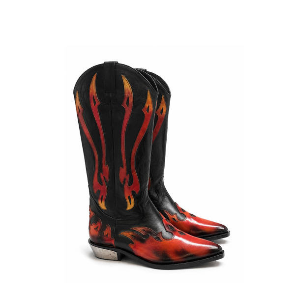Luxury Leather Flame Rider Cowboy Boots
