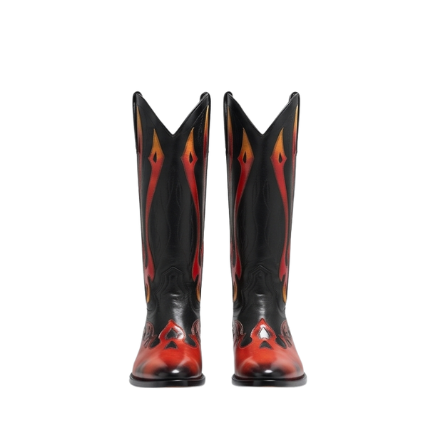 Luxury Leather Flame Rider Cowboy Boots