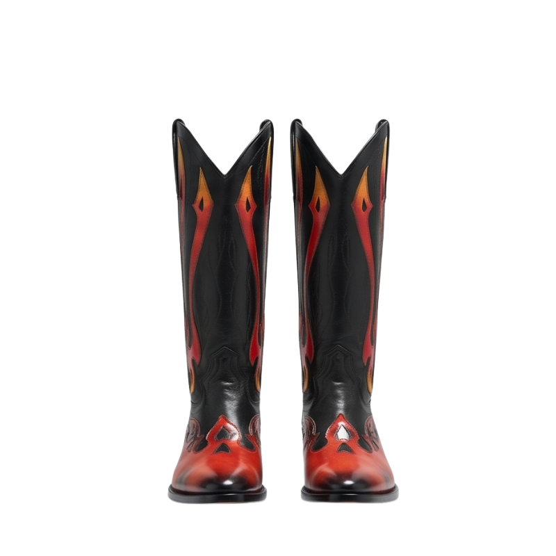Luxury Leather Flame Rider Cowboy Boots
