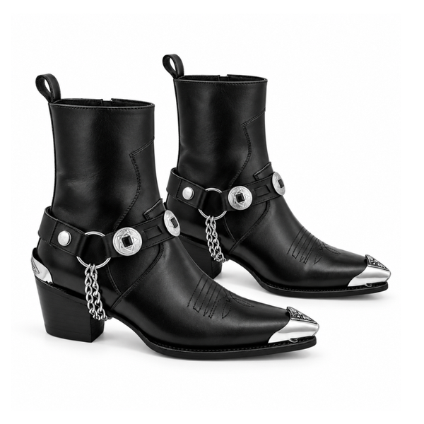 Luxury Leather Metal Toe Cap Cuban Heel Leather Boots