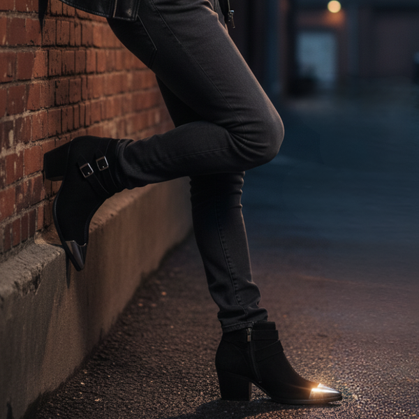 Luxury Midnight Edge Pointed Toe Buckle Ankle Boots
