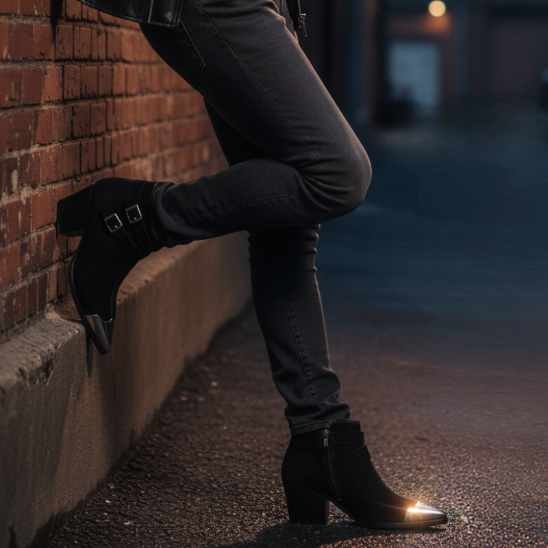 Luxury Midnight Edge Pointed Toe Buckle Ankle Boots