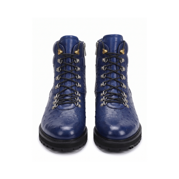 Luxury Ostrich Texture Lace-Up Ankle Boots