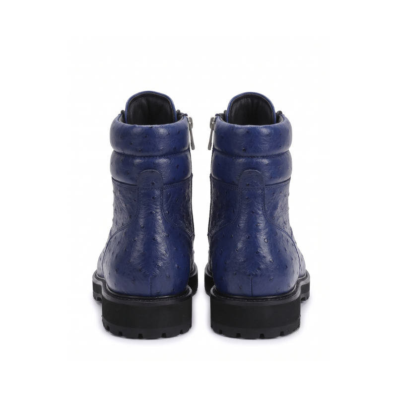 Luxury Ostrich Texture Lace-Up Ankle Boots