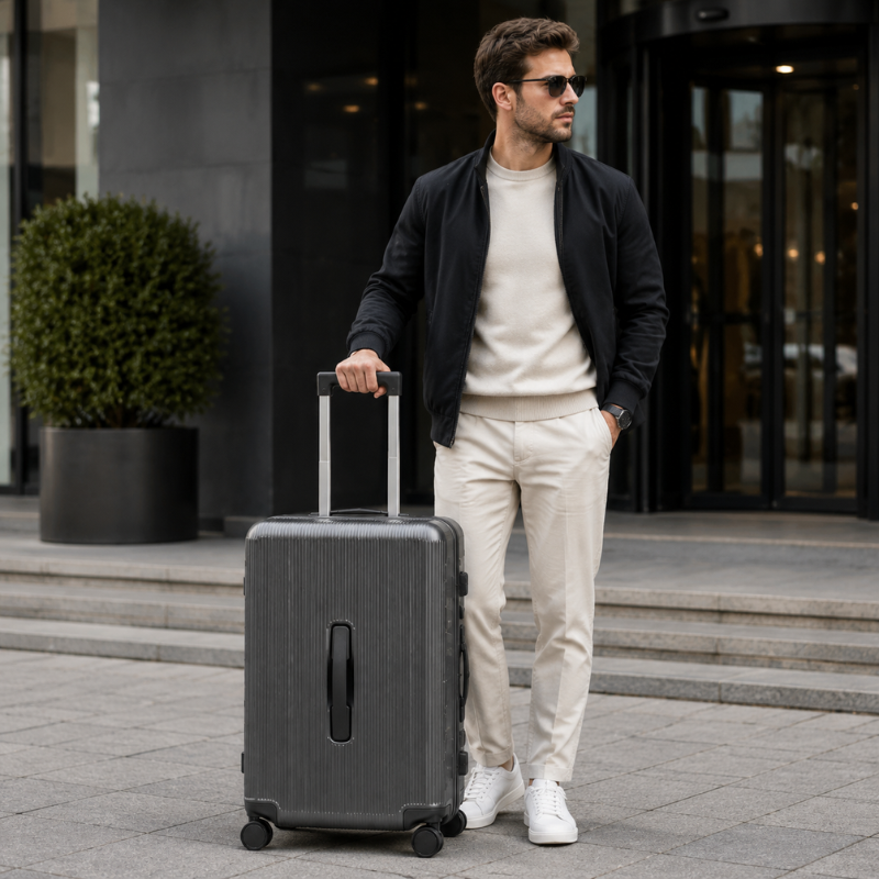 Luxury Ribbed Hard-Shell Cabin Trolley Bag
