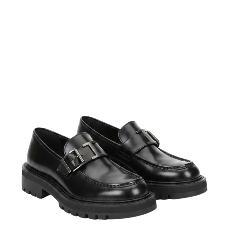 Luxury Rugged Buckle Leather Loafers