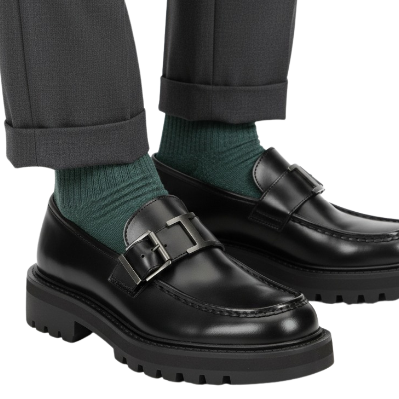 Luxury Rugged Buckle Leather Loafers