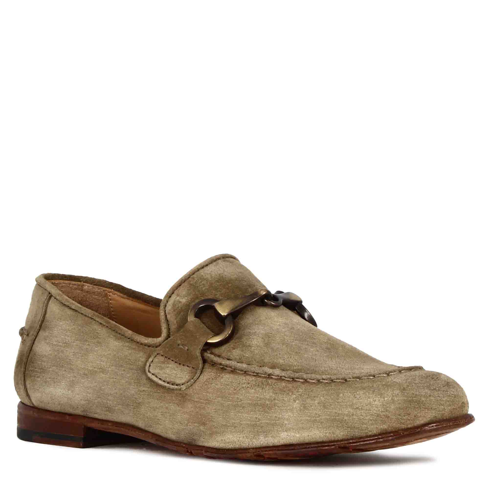 Men's beige suede moccasin