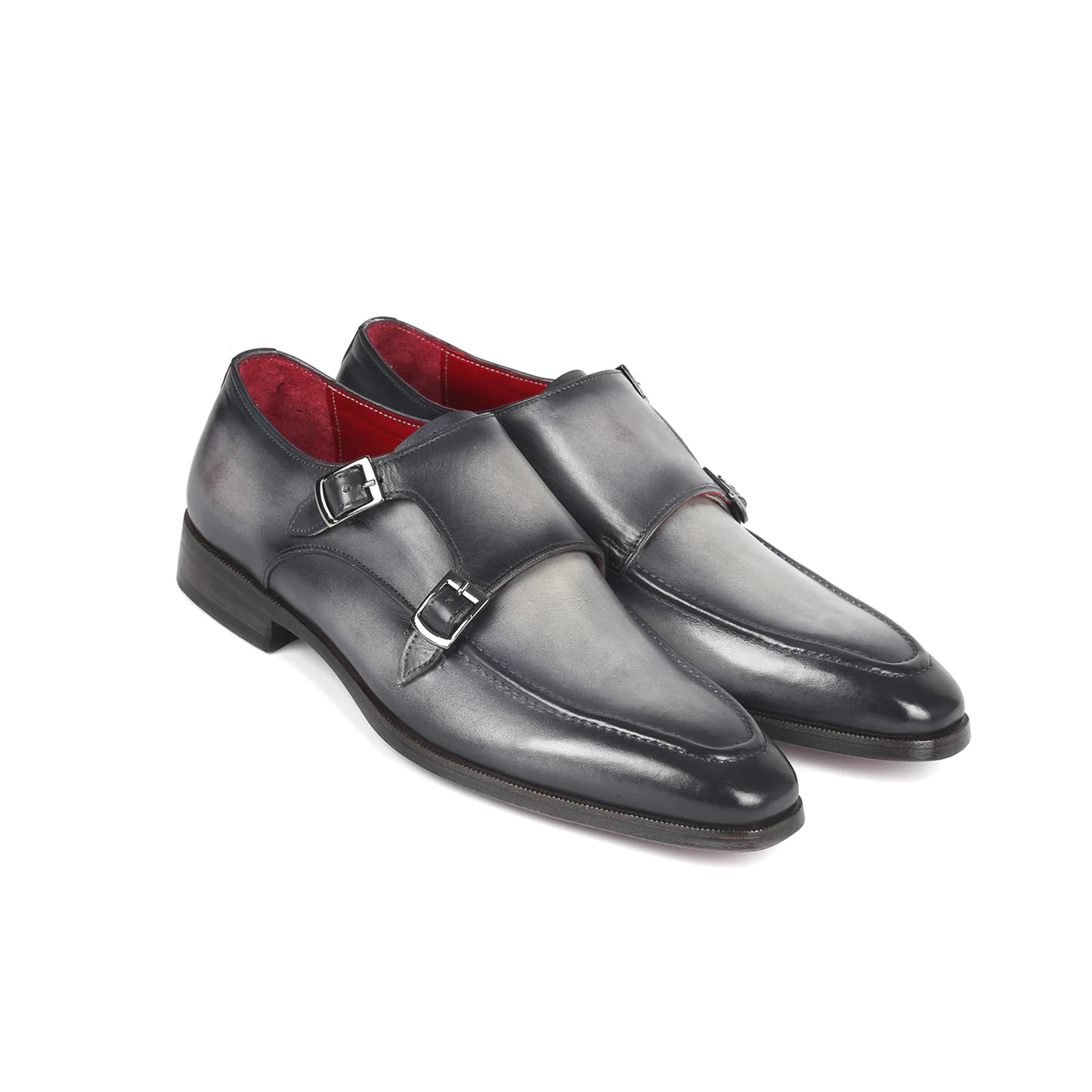 Men's Gray Leather Double Monkstrap Shoes