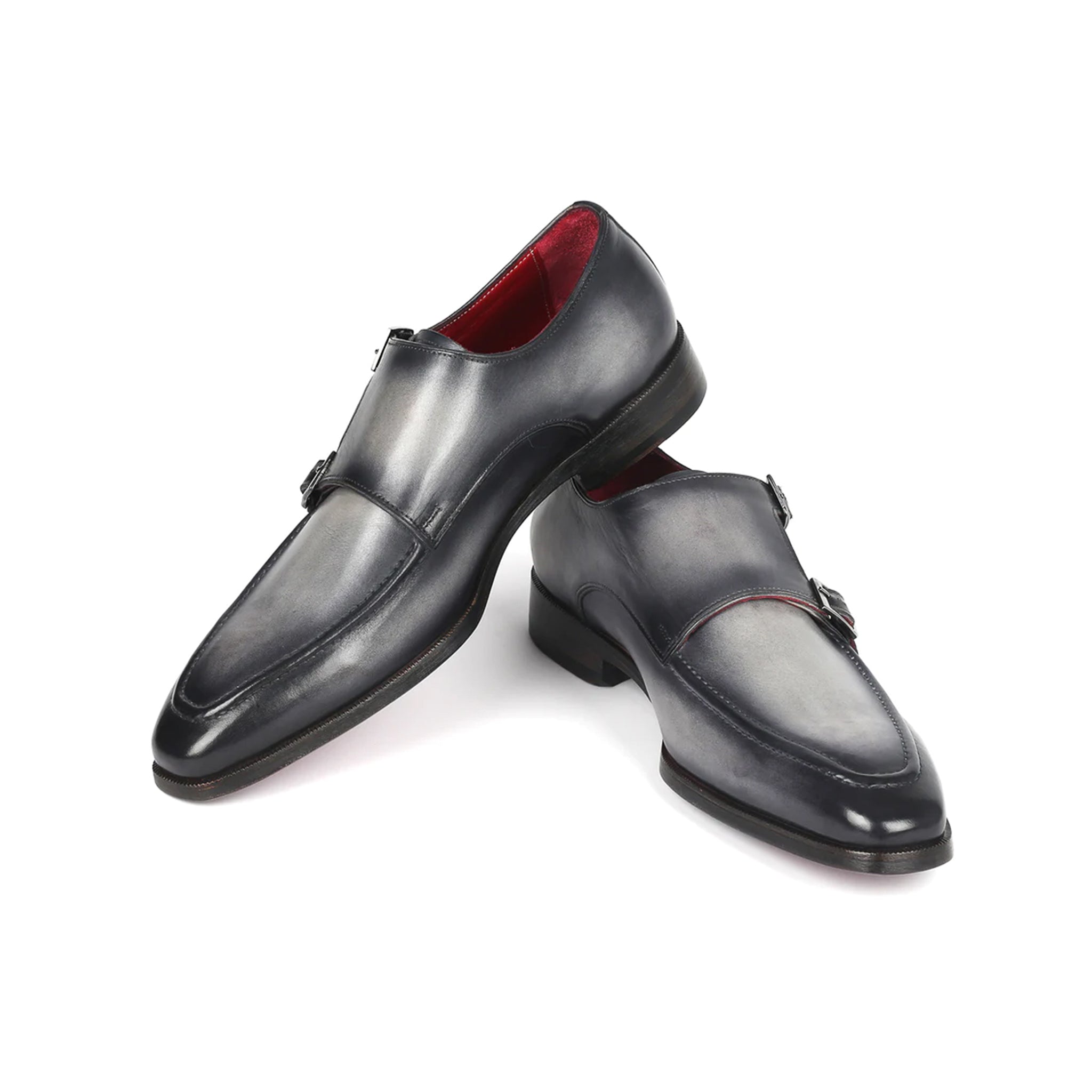 Men's Gray Leather Double Monkstrap Shoes