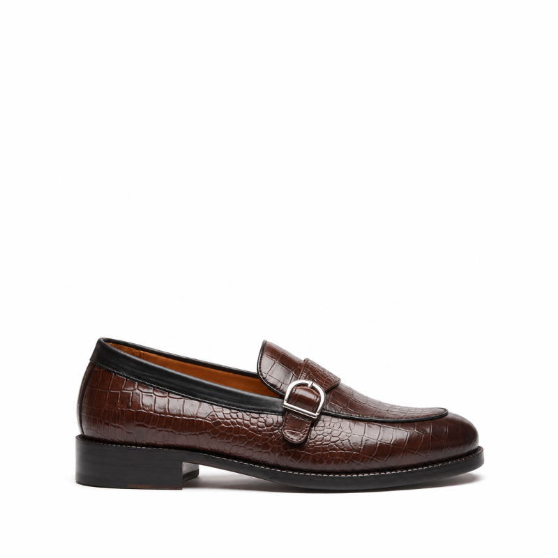Majestic Croc Texture Buckle Leather Loafer
