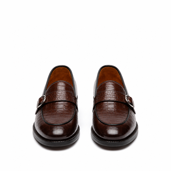 Majestic Croc Texture Buckle Leather Loafer