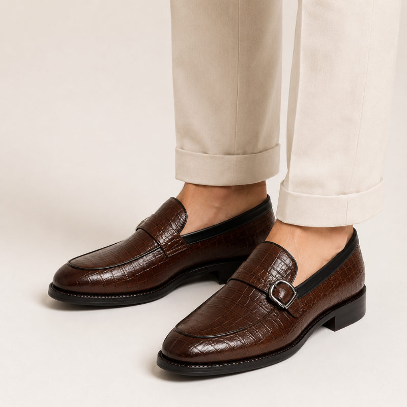Majestic Croc Texture Buckle Leather Loafer