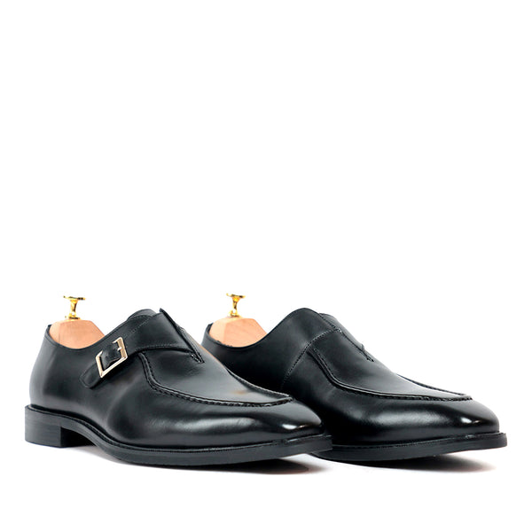 Melvin Plain Leather Single MonkStraps Shoe Tan - Black