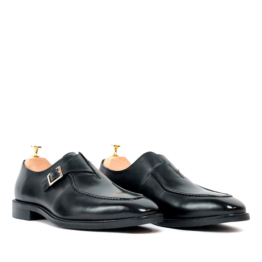 Melvin Plain Leather Single MonkStraps Shoe Black