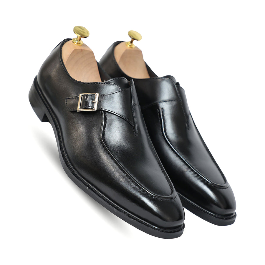 Melvin Plain Leather Single MonkStraps Shoe Black