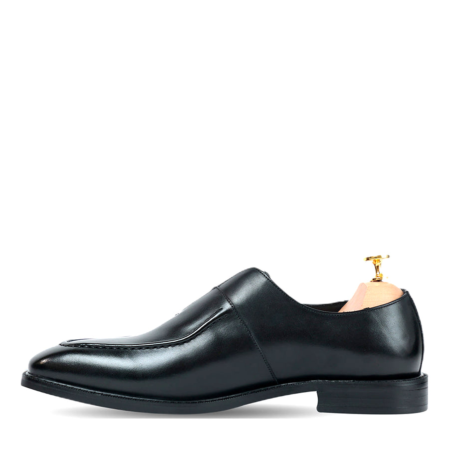 Melvin Plain Leather Single MonkStraps Shoe Black