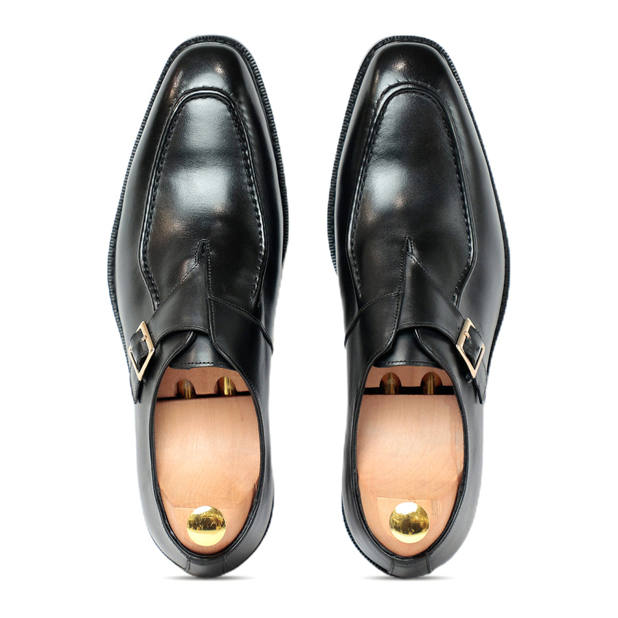 Melvin Plain Leather Single MonkStraps Shoe Black