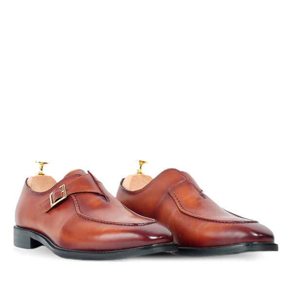 Melvin Plain Leather Single MonkStraps Shoe Tan - Tan