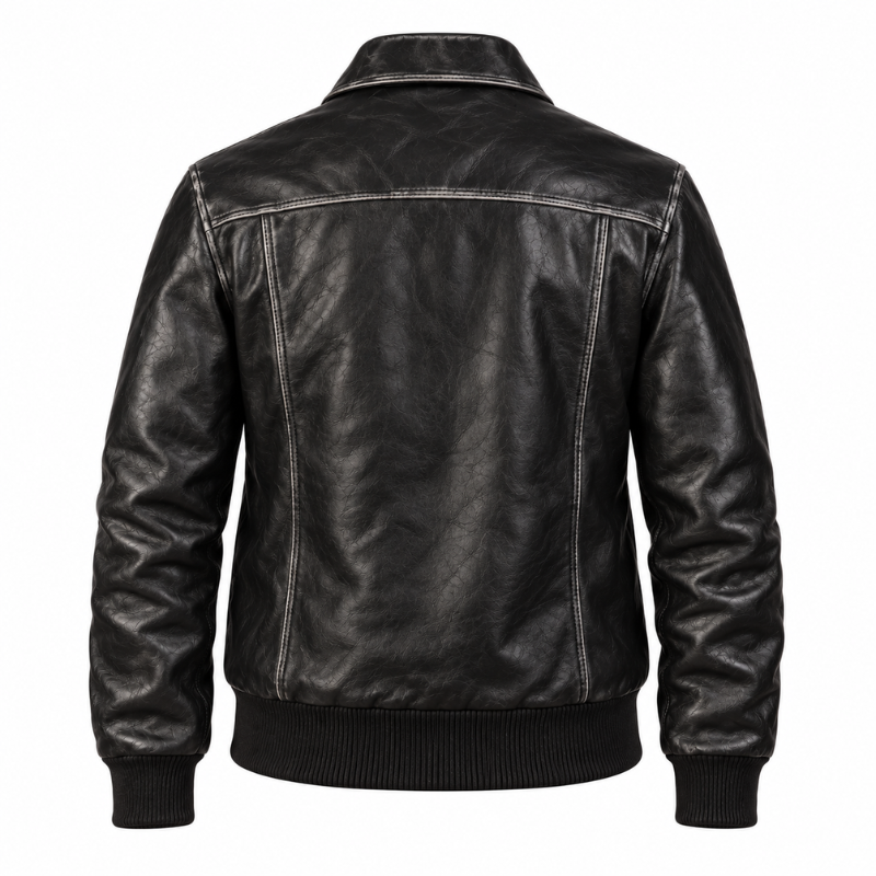 Men Solid Aaron Leather Bomber Jacket
