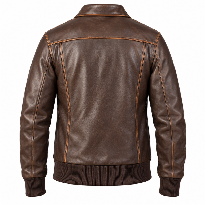 Men Solid Aaron Leather Bomber Jacket