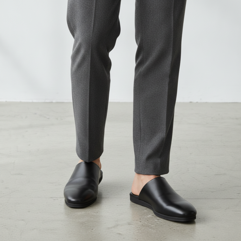 Men Striped Slip On Leather Slippers