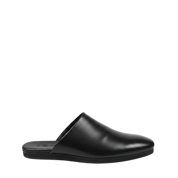 Men Striped Slip On Leather Slippers - Black