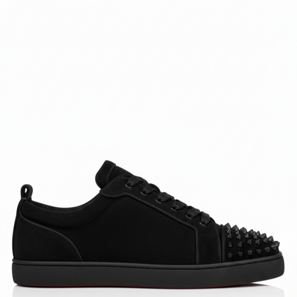 Men Suede Spike Studded Lace Up Sneaker - Black