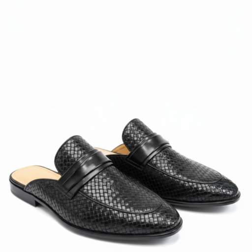 Menäó»s Croc-Embossed Woven Leather Mules