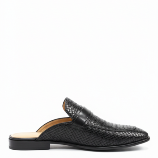 Menäó»s Croc-Embossed Woven Leather Mules