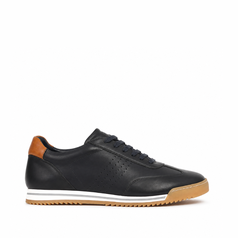 Men's Casual Sneaker In Blue Leather