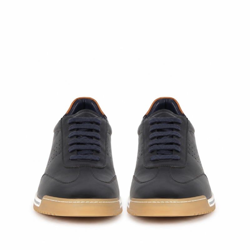 Men's Casual Sneaker In Blue Leather