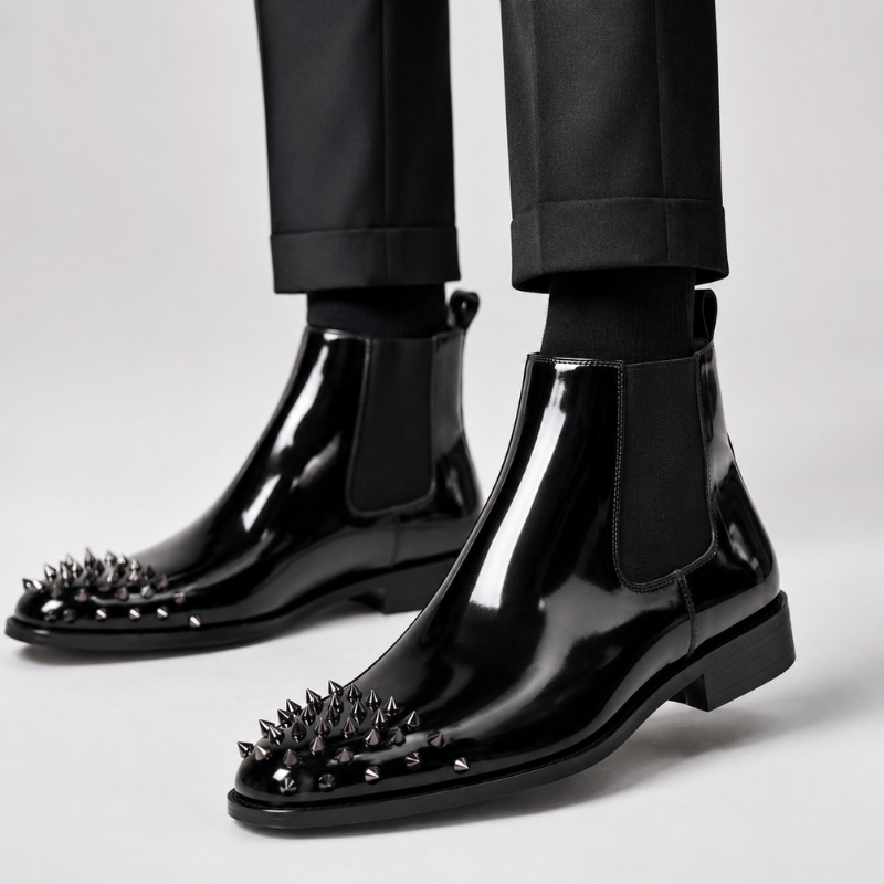 Men’s Chelsea Boots with Metallic Spike Studs