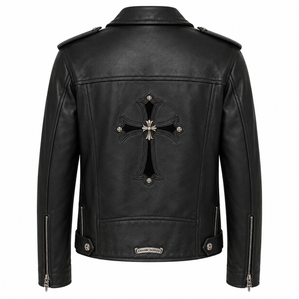 Men's Gothic Cross Leather Biker Jacket