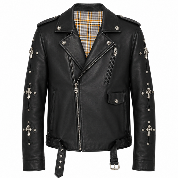 Men's Gothic Cross Leather Biker Jacket