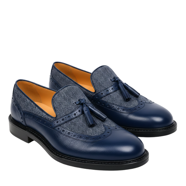 Mens Leather Tassel Loafer with Dual Textured Elegance