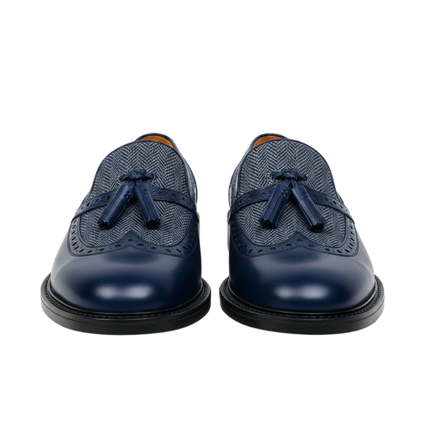 Mens Leather Tassel Loafer with Dual Textured Elegance