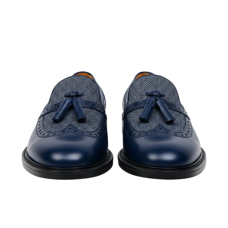 Mens Leather Tassel Loafer with Dual Textured Elegance