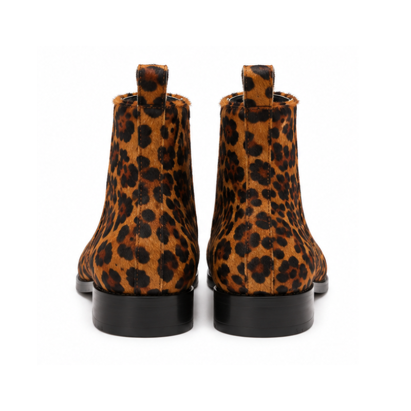 Men's Leopard Print Wild Elegance Rounded Toe Boot with Mid Block Heel